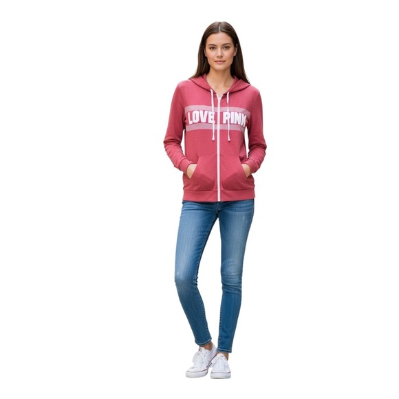 Victorias Secret PINK Love Pink Medium Zip Hoodie Pink - Picture 2 of 5